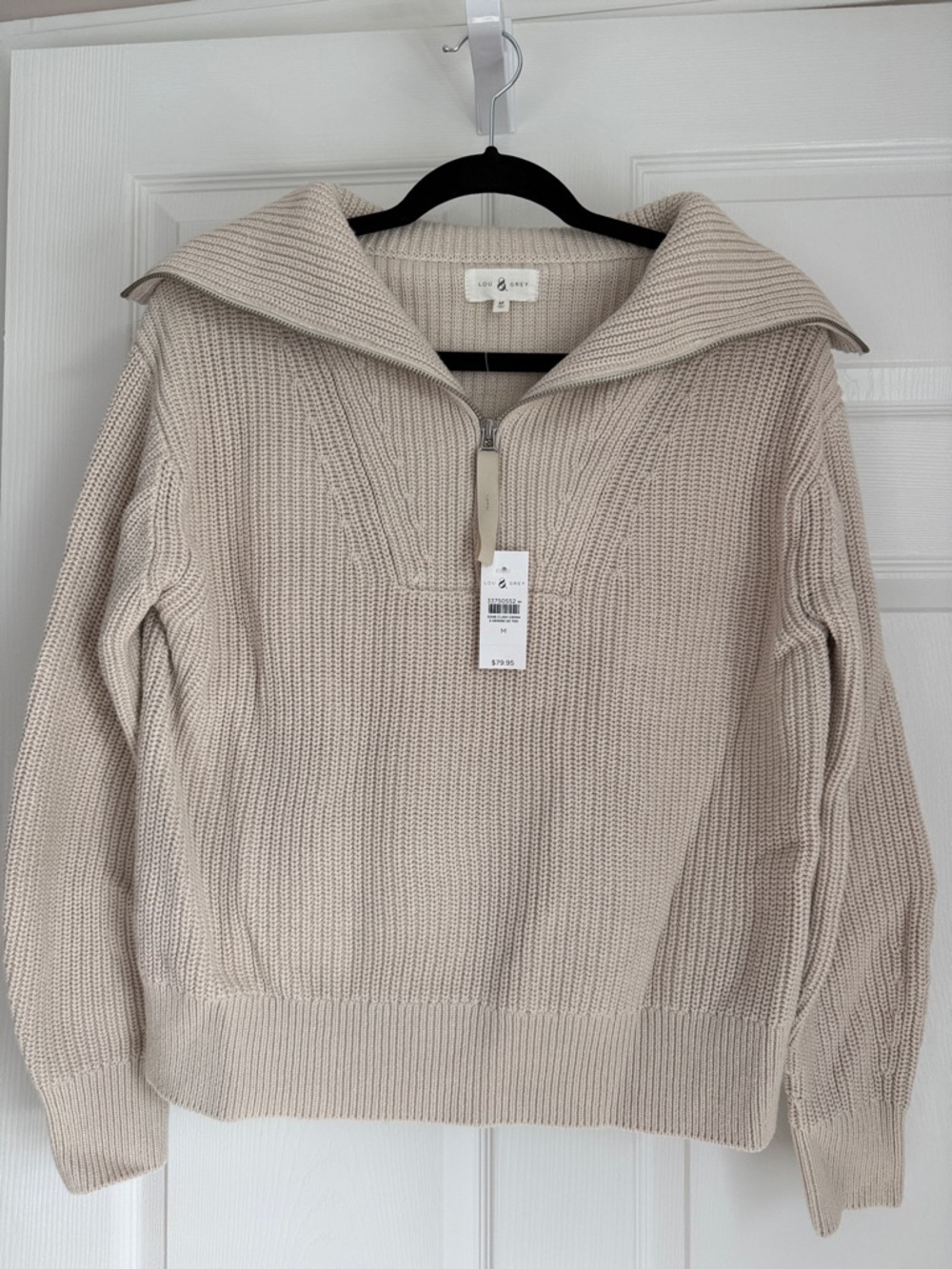 Lou & Grey Cream Ribbed Half-Zip Turtleneck Sweater